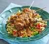 Tomato Pesto Chicken Skewers with Broad Bean Tabbouleh
