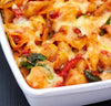 Baked Pasta Tricolore with Roasted Pepper Pesto