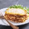 Vegan Bolognese lasagne made with Sacla’ vegan Bolognese sauce. 