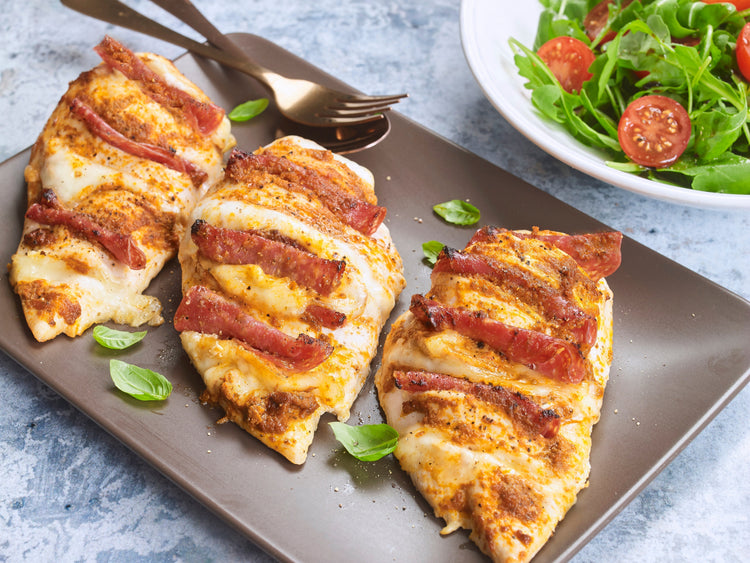 Air Fryer Hasselback Chicken with Salami and Sun-Dried Tomato Pesto