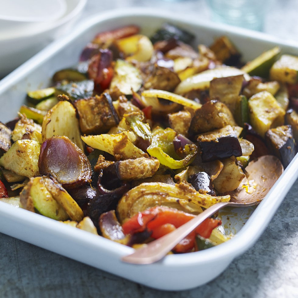 Mediterranean Roasted Vegetables with Tomato Pesto