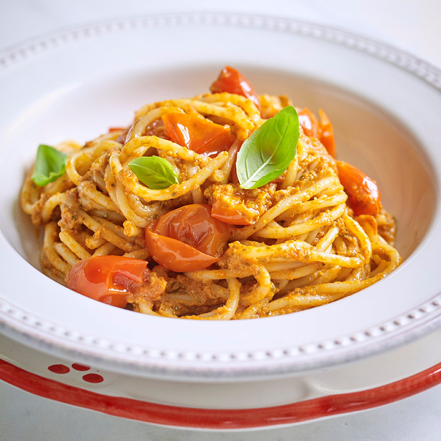 Speedy Spaghetti with Sun-Dried Tomato Pesto & Tomatoes