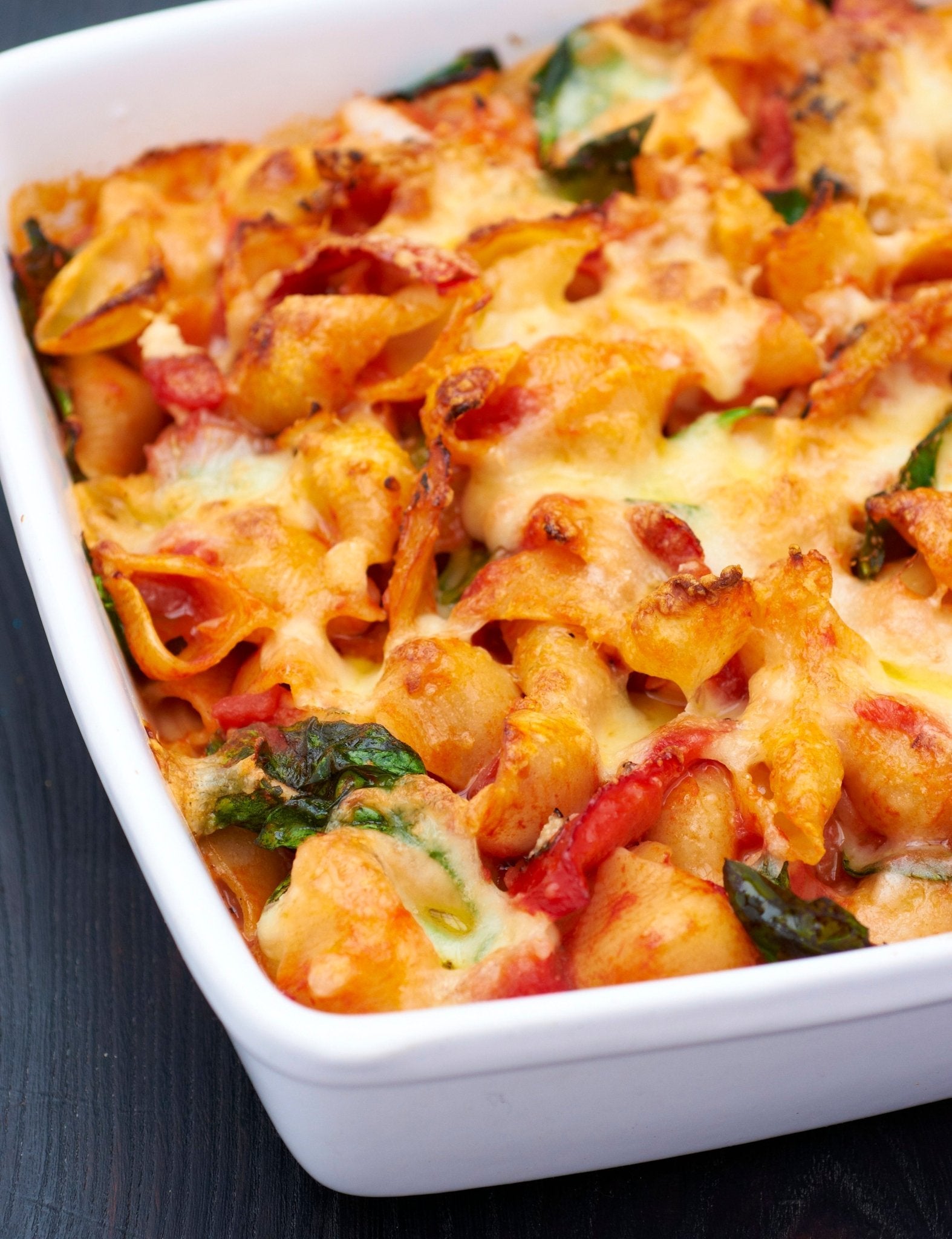 Baked Pasta Tricolore with Roasted Pepper Pesto