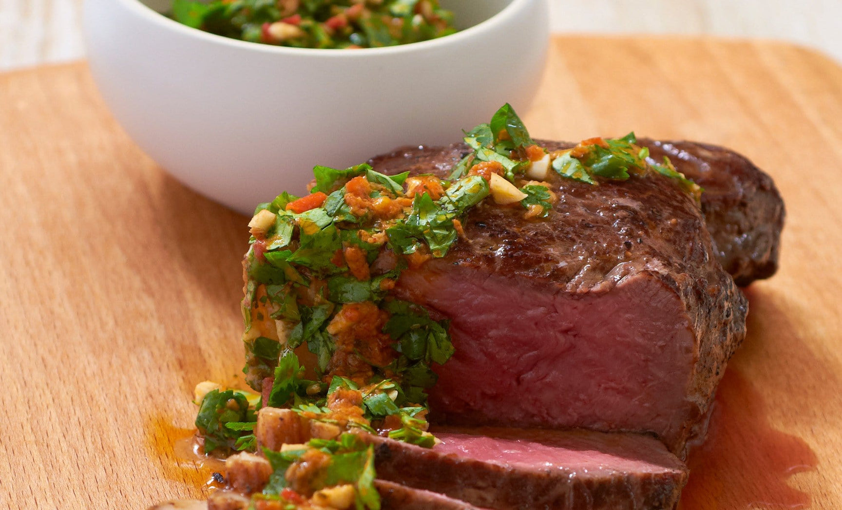 Beef Sirloin Chimichurri with Fiery Chilli Pesto