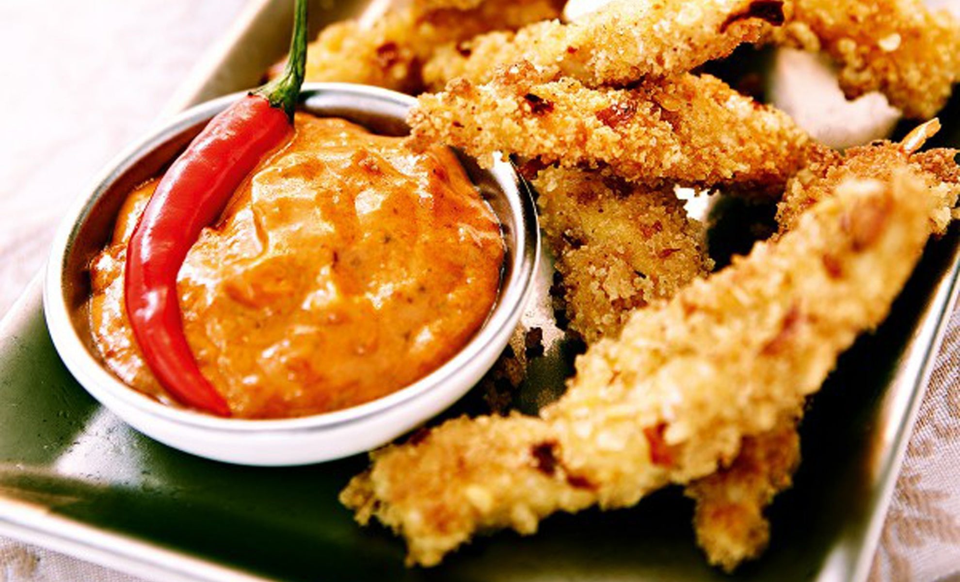 Chicken Goujons with Chilli Pesto Dip