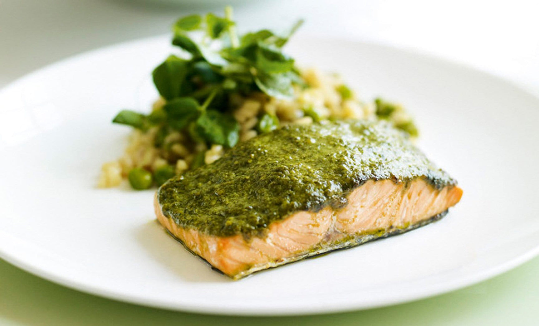 Coriander Salmon with Pea Risotto