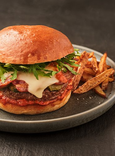 Fiery Chilli Pesto Burger & Chips