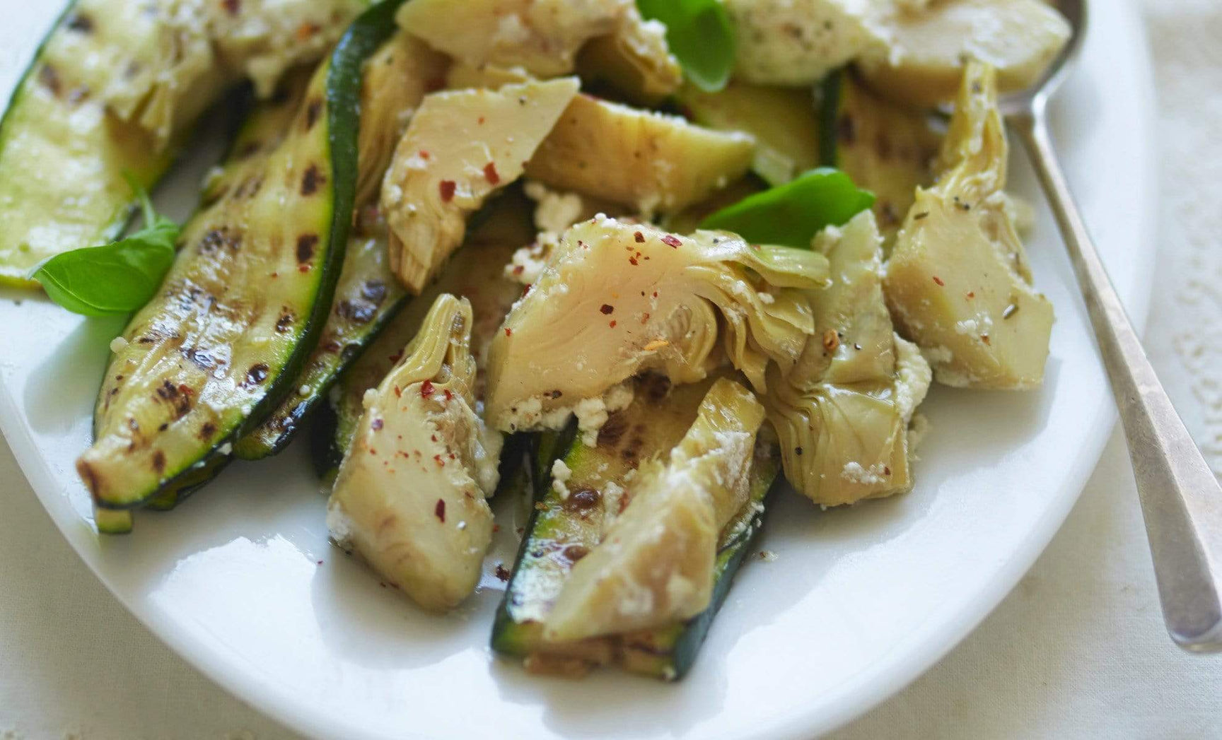 Griddled Courgette with Ricotta & Artichoke