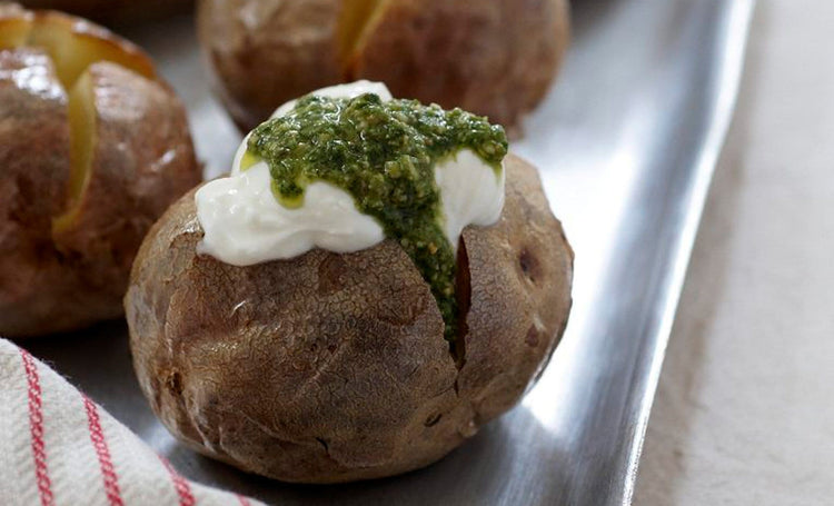 Jacket Potatoes with Basil Pesto Cream Cheese