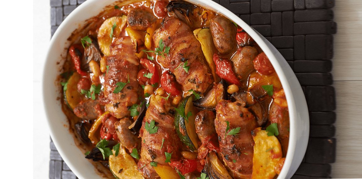 One-Pot Pancetta Wrapped Chicken Thighs