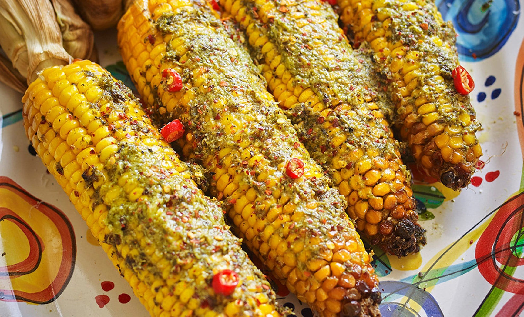Roasted Corn on the Cob with Coriander Pesto