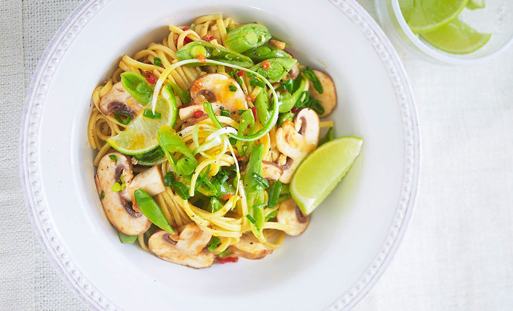 Spicy Mushroom Noodles with Fresh Coriander Pesto