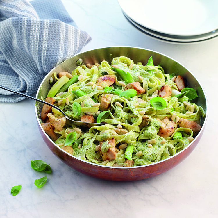 Chicken, Baby Leek & Basil Pesto Tagliatelle