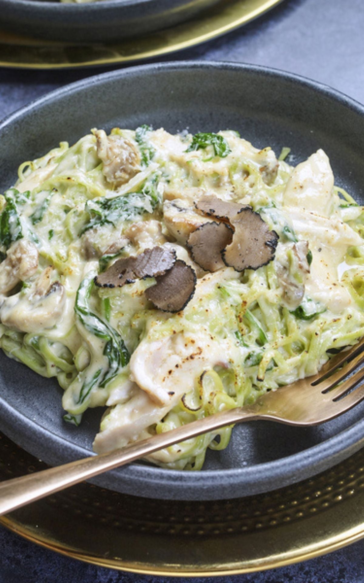 Truffle Pesto Tagliolini, Mushroom and Spinach Gratin 