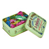 Bite-sized pieces of individually wrapped praline. Beautiful D.Barbero Italian mint green vintage style keepsake tin.