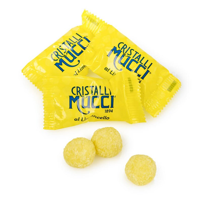 Italian Mucci Cristalli di Limoncello dragée confections filled with limoncello liqueur.