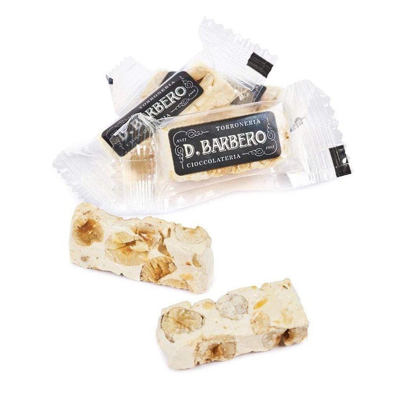 Bite-sized pieces of individually wrapped D.Barbero nougat.