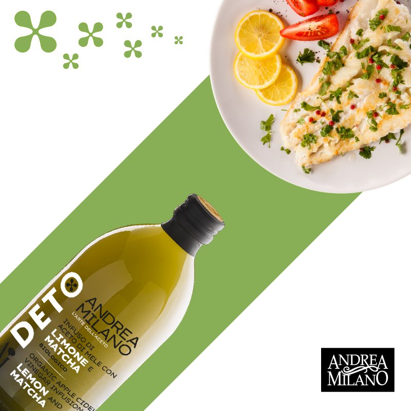 Recipe for Deto organic apple cider vinegar with lemon and matcha by Andrea Milano.