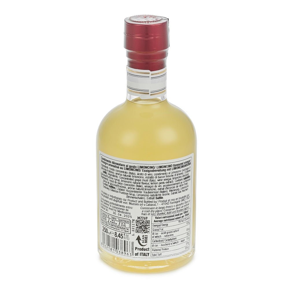 Back of Balsam Limoncino Limoncello Vinegar bottle