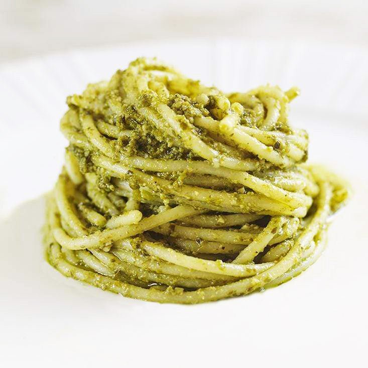 Vegetarian basil pesto pasta meal