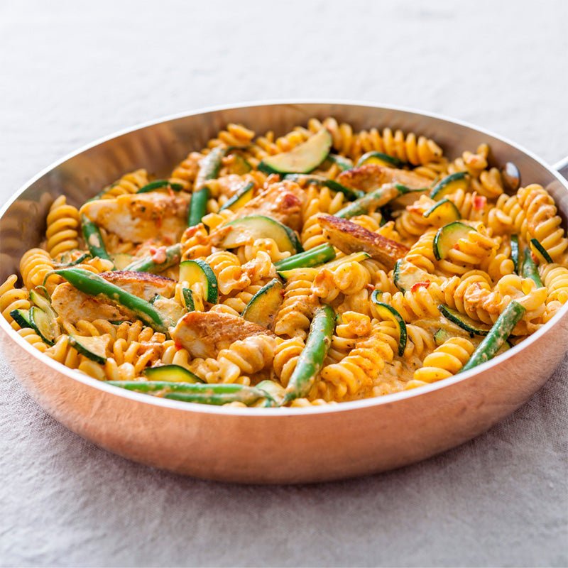 Creamy Fusilli with Chicken & Roasted Pepper Pesto