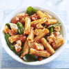 Penne Pasta with whole cherry tomato chilli sauce with basil leaves