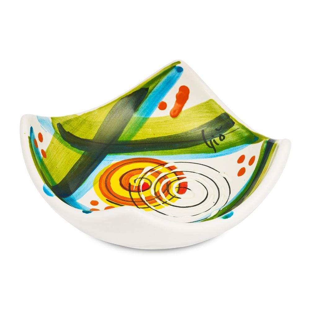 Small Square Dish 10cm by Sol'Art with Yellow and Orange Spiral